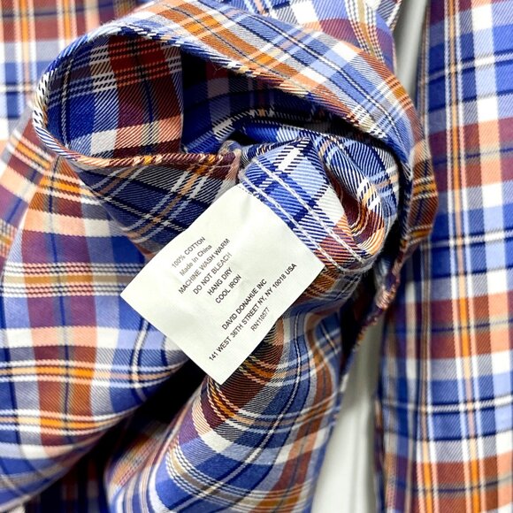 David Donahue Mens Blue/Orange Plaid 100% Cotton Long-Sleeve Button-Down Size M - Picture 5 of 11